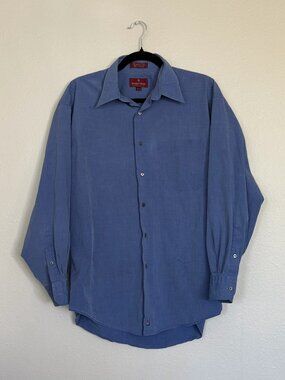 Vintage 90s Nordstrom Mens 16 33 Broadcloth Button Down Shirt Blue Sailboat Flaw